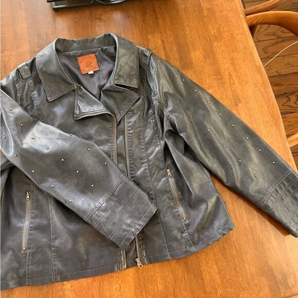 Beverly Hills Polo Club Faux Leather Moto Biker Jacket. Studded Navy. Size 3X - Picture 7 of 7